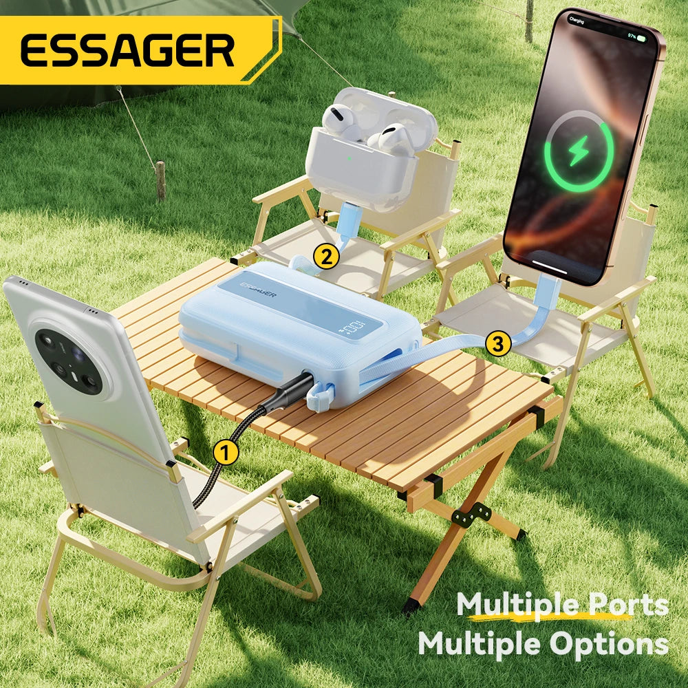 Mini Power Bank with Cables 20000Mah PD 22.5W Fast Charging Phone External Battery for Xiaomi Huawei Iphone 16 15 14 Pro