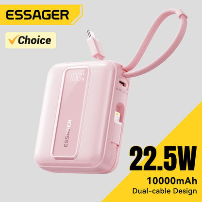 Mini Power Bank with Cables 20000Mah PD 22.5W Fast Charging Phone External Battery for Xiaomi Huawei Iphone 16 15 14 Pro
