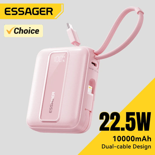 Mini Power Bank with Cables 20000Mah PD 22.5W Fast Charging Phone External Battery for Xiaomi Huawei Iphone 16 15 14 Pro