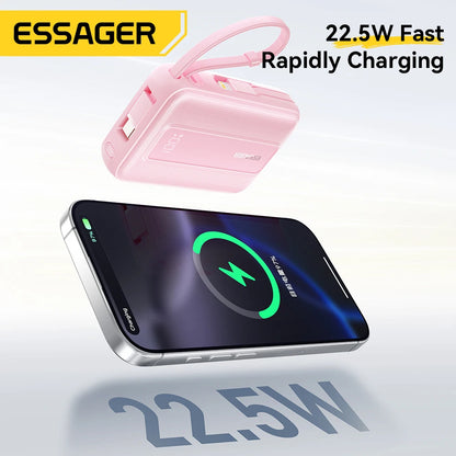 Mini Power Bank with Cables 20000Mah PD 22.5W Fast Charging Phone External Battery for Xiaomi Huawei Iphone 16 15 14 Pro