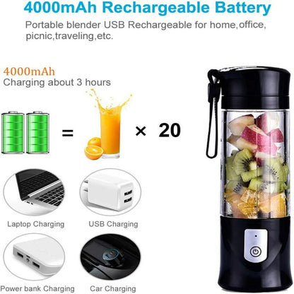 Convenient, Portable and Compact Black Cordless Single Serve Personal Mini Blender with USB Rechargeable Battery - Perfect for O